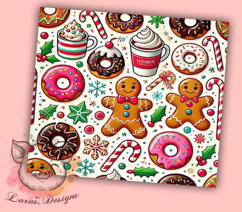 Festive Gingerbread Man Christmas Tumbler, Christmas Donuts Wrap, 20oz Sublimation Tumbler, Holiday Drinkware, Cute Christmas Gift, Festive Kitchen Decor, Sweet Treat Tumbler Sublimation Lara' s Designs 