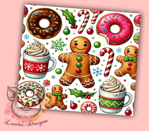 Festive Gingerbread Man Christmas Tumbler, Christmas Donuts Wrap, 20oz Sublimation Tumbler, Holiday Drinkware, Cute Christmas Gift, Festive Kitchen Decor, Sweet Treat Tumbler Sublimation Lara' s Designs 