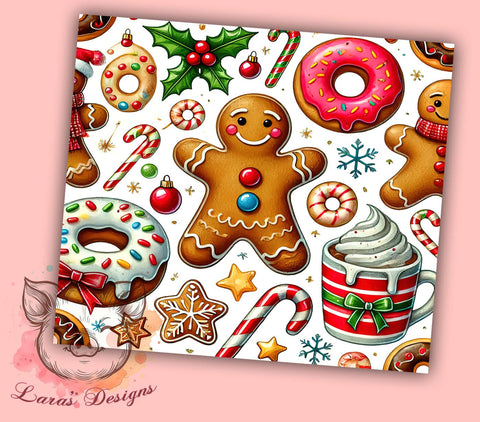 Festive Gingerbread Man Christmas Tumbler, Christmas Donuts Wrap, 20oz Sublimation Tumbler, Holiday Drinkware, Cute Christmas Gift, Festive Kitchen Decor, Sweet Treat Tumbler Sublimation Lara' s Designs 