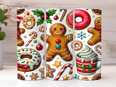Festive Gingerbread Man Christmas Tumbler, Christmas Donuts Wrap, 20oz Sublimation Tumbler, Holiday Drinkware, Cute Christmas Gift, Festive Kitchen Decor, Sweet Treat Tumbler Sublimation Lara' s Designs 