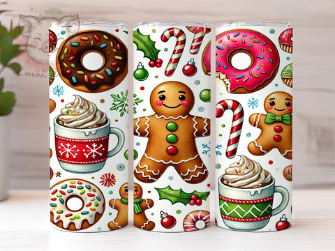 Festive Gingerbread Man Christmas Tumbler, Christmas Donuts Wrap, 20oz Sublimation Tumbler, Holiday Drinkware, Cute Christmas Gift, Festive Kitchen Decor, Sweet Treat Tumbler Sublimation Lara' s Designs 
