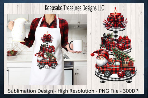 Festive Gnome and Plaid Truck Adorned Christmas Tiered Tray Display Sublimation Keepsake Treasures Designs LLC. 