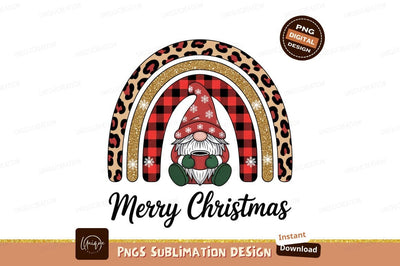 Festive gnome holding coffee cup under rainbow christmas Sublimation Designangry 