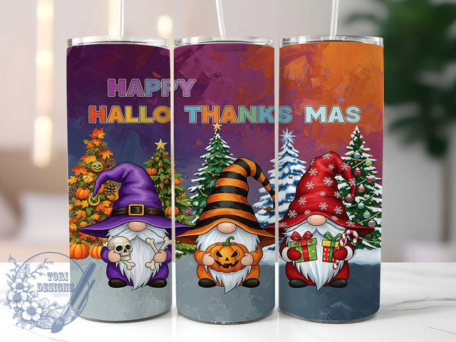 Festive Gnome Holiday Tumbler, Holiday Gnome Wrap, 20oz Sublimation, Thanksgiving Christmas Mug, Halloween Gnome Cup, Fall Winter Tumbler, Festive Gnome Drinkware Sublimation ToriDesigns 