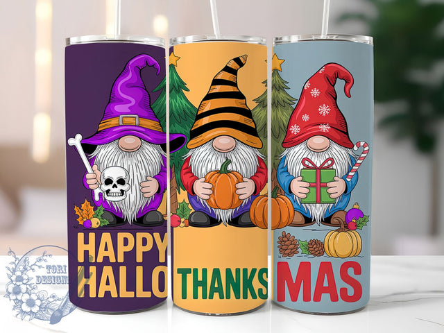 Festive Gnome Holiday Tumbler, Holiday Gnome Wrap, 20oz Sublimation, Thanksgiving Christmas Mug, Halloween Gnome Cup, Fall Winter Tumbler, Festive Gnome Drinkware Sublimation ToriDesigns 