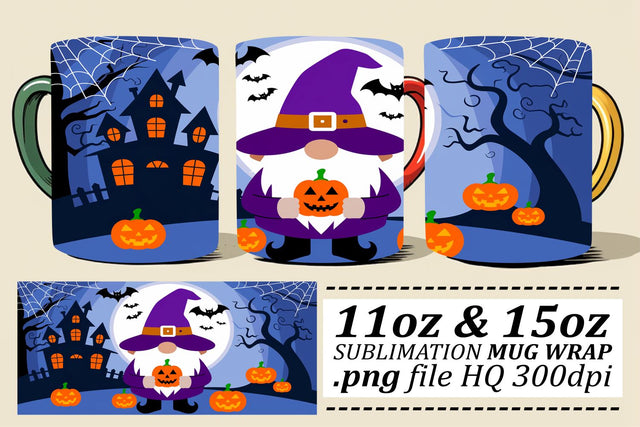 Festive Gnome Mug Wrap for Fall Sublimation afrosvg 