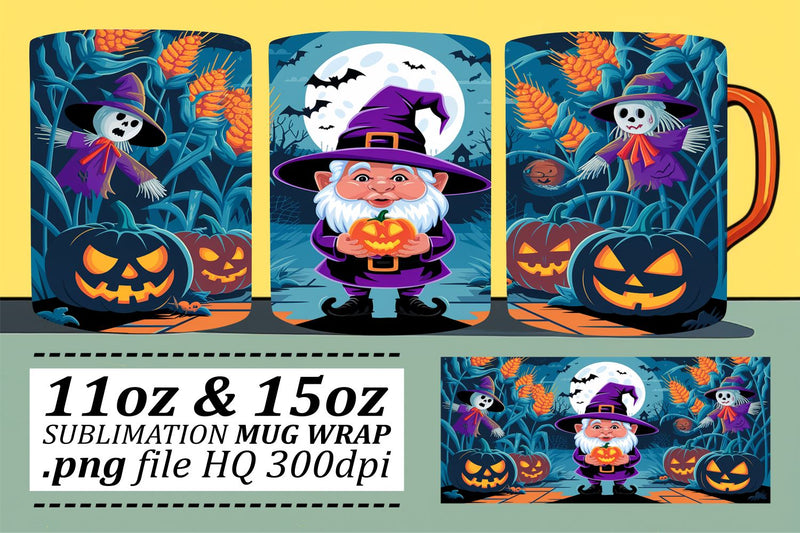 Festive Gnome Mug Wrap for Halloween Sublimation afrosvg 