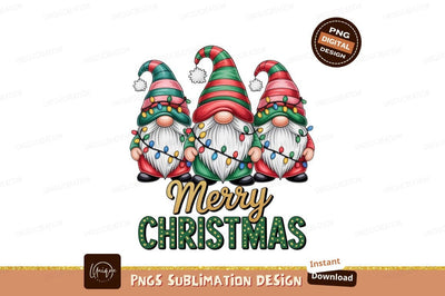 Festive gnomes with Christmas lights holiday Sublimation Designangry 