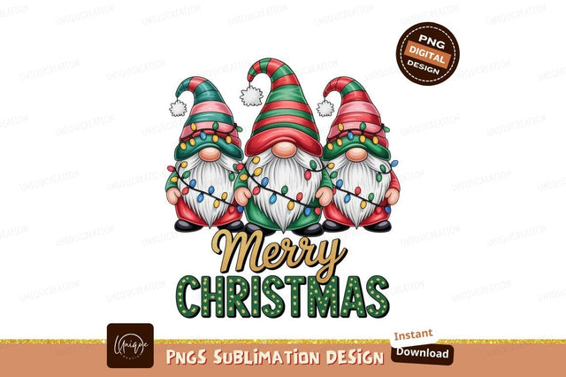 Festive gnomes with Christmas lights holiday Sublimation Designangry 
