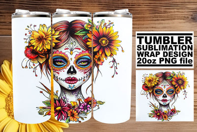 Festive Halloween Calavera Tumbler – 20oz Watercolor Sublimation afrosvg 