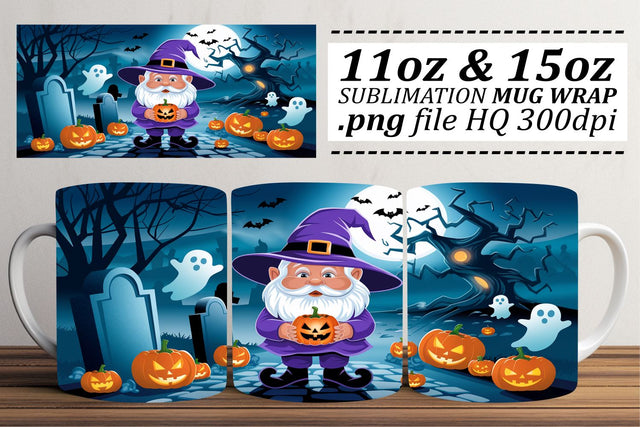 Festive Halloween Gnome Mug Wrap Design Sublimation afrosvg 