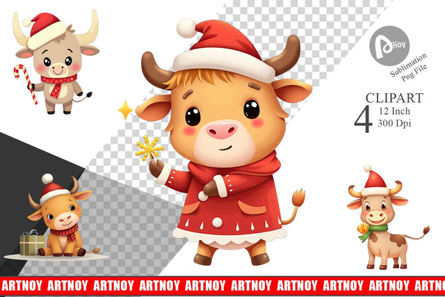 Festive Highland Calf Clipart Sublimation artnoy 