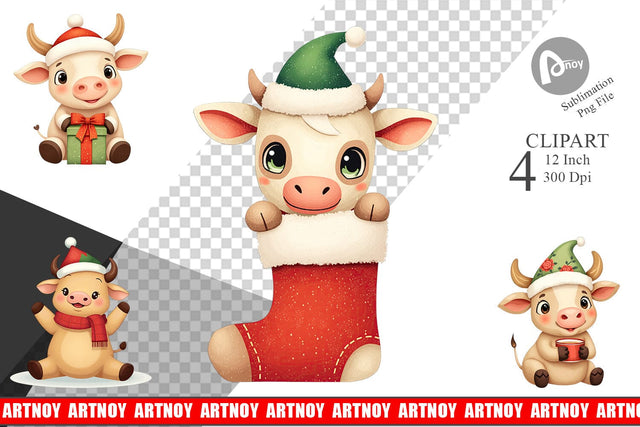 Festive Highland Calf Clipart Sublimation artnoy 