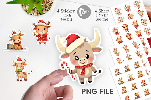 Festive Highland Calf Sticker Sublimation artnoy 