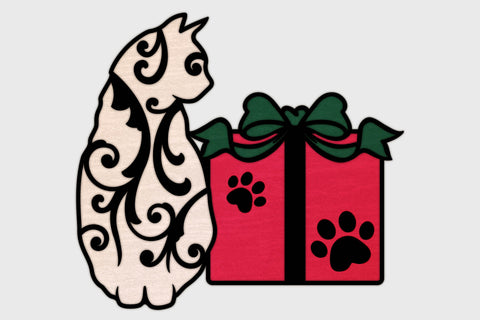 Festive Holiday Cat with Christmas Gift SVG cut files SVG Angel on Empire 