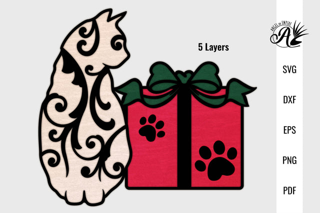 Festive Holiday Cat with Christmas Gift SVG cut files SVG Angel on Empire 