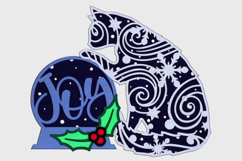 Festive Holiday Cat with Joy Snow globe SVG cut files SVG Angel on Empire 