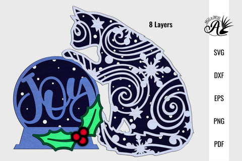 Festive Holiday Cat with Joy Snow globe SVG cut files SVG Angel on Empire 