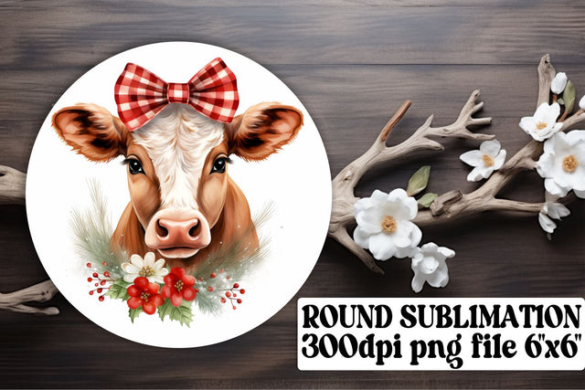 Festive Holiday Cow Decor - Winter Sublimation Circle Art Sublimation afrosvg 