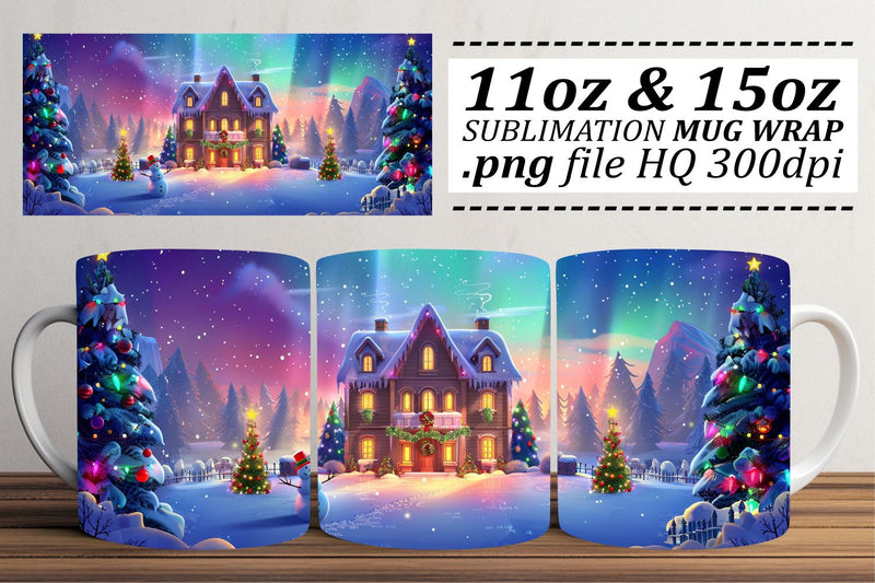 Festive Holiday Landscape Mug Wrap Sublimation - Fits 11oz & 15oz Sublimation afrosvg 