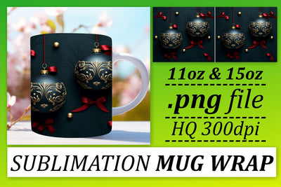 Festive Holiday Mug Wrap - Christmas Ornaments Design Sublimation afrosvg 