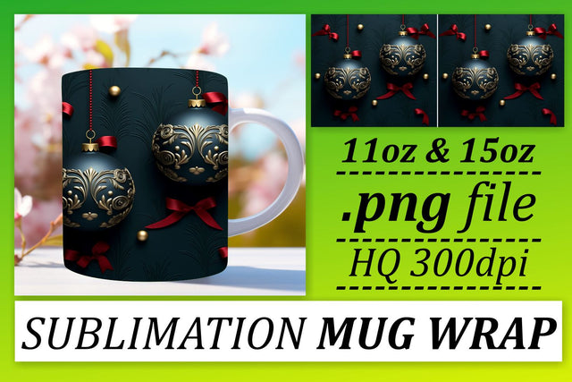 Festive Holiday Mug Wrap - Christmas Ornaments Design Sublimation afrosvg 