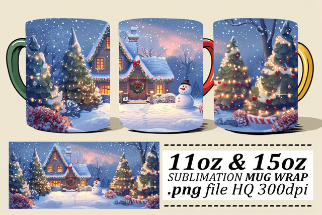 Festive Holiday Mug Wrap Sublimation with Winter Landscape - 11oz & 15oz Sublimation afrosvg 