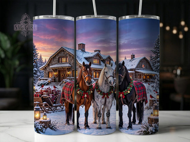 Festive Horses Lodge 20oz Tumbler, Festive Horses Lodge, Horses Lodge Tumbler, Festive Tumbler Wrap, 20oz Tumbler Wrap, Horse Tumbler PNG, Lodge Tumbler Wrap, Festive Horse PNG Sublimation SvggirlplusArt 