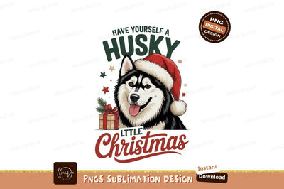 Festive husky wearing santa hat with gift christmas Sublimation Designangry 