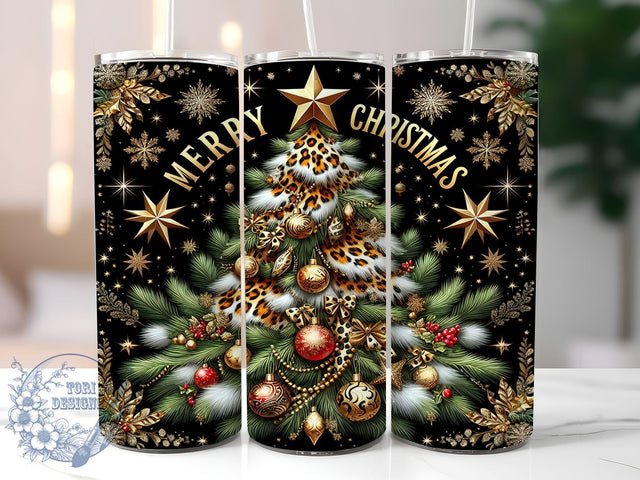 Festive Leopard Print Tumbler Wrap, Leopard Print Tumbler, Christmas Tree Design, Merry Christmas Wrap, 20oz Tumbler, Sublimation Design, Holiday Tumbler, Festive Drinkware Sublimation ToriDesigns 