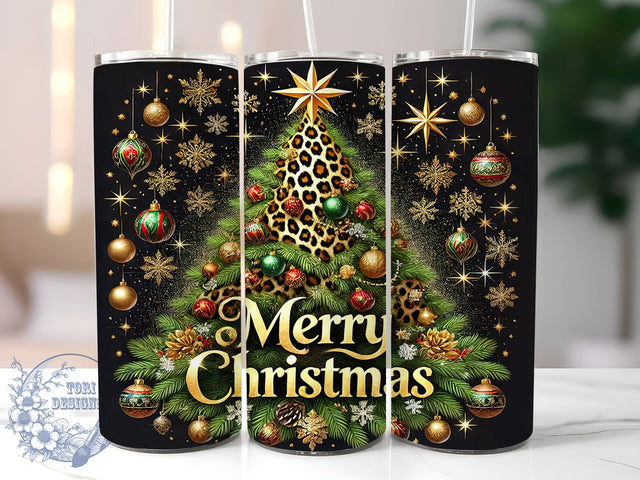 Festive Leopard Print Tumbler Wrap, Leopard Print Tumbler, Christmas Tree Design, Merry Christmas Wrap, 20oz Tumbler, Sublimation Design, Holiday Tumbler, Festive Drinkware Sublimation ToriDesigns 