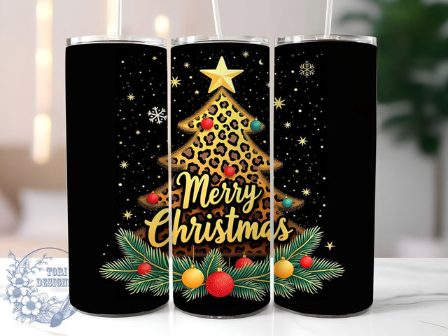 Festive Leopard Print Tumbler Wrap, Leopard Print Tumbler, Christmas Tree Design, Merry Christmas Wrap, 20oz Tumbler, Sublimation Design, Holiday Tumbler, Festive Drinkware Sublimation ToriDesigns 
