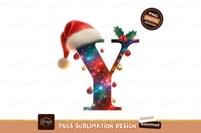 Festive letter Y with Santa hat and ornaments Christmas Sublimation Designangry 