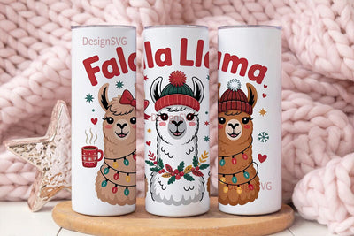 Festive Llama Trio 20oz Tumbler Wrap Sublimation DesignSVG 
