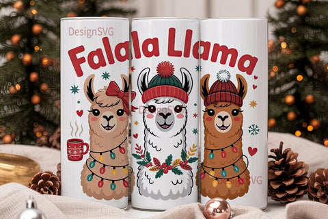 Festive Llama Trio 20oz Tumbler Wrap Sublimation DesignSVG 