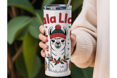 Festive Llama Trio 20oz Tumbler Wrap Sublimation DesignSVG 