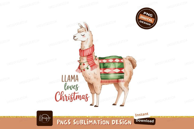 Festive llama wearing Christmas scarf and blanket image Sublimation Designangry 