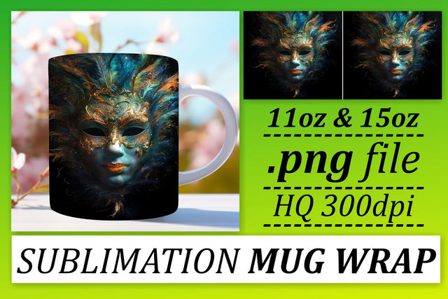 Festive Masked Vibes: Mardi Gras Mug Sublimation Art Sublimation afrosvg 