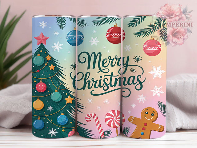 Festive Merry Christmas Holiday Tumbler, Xmas Holiday Wrap, 20Oz Skinny Tumbler, Festive Sublimation Design, Holiday Cheer Tumbler, Christmas Quote Wrap, Seasonal Gift Tumbler Sublimation Li Zamperini 
