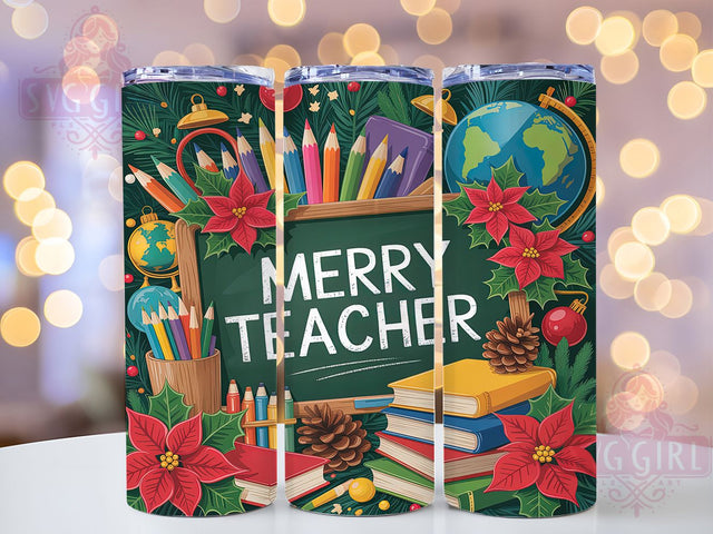 Festive Merry Christmas Teacher Tumbler, Merry Holiday Wrap, Festive Educator Sublimation, School Spirit Cup, 20Oz Skinny Tumbler Wrap, Holiday Teacher Mug, Cheerful Classroom Design Sublimation SvggirlplusArt 
