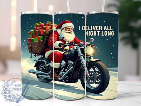 Festive Motorcycle Santa Tumbler Wrap, Motorcycle Santa, Christmas Tumbler, 20oz Tumbler Wrap, Sublimation Design, Holiday Drinkware, Santa Gift, Festive Motorcycle Decor Sublimation ToriDesigns 