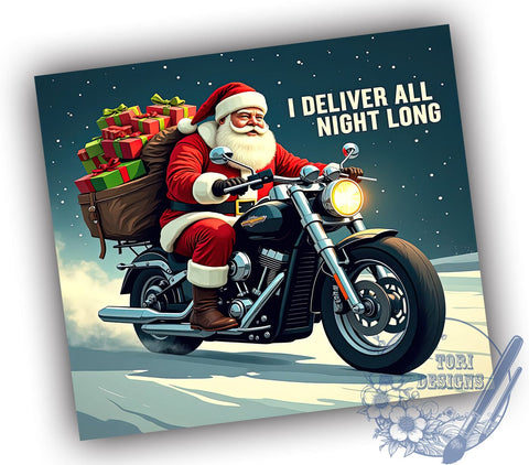 Festive Motorcycle Santa Tumbler Wrap, Motorcycle Santa, Christmas Tumbler, 20oz Tumbler Wrap, Sublimation Design, Holiday Drinkware, Santa Gift, Festive Motorcycle Decor Sublimation ToriDesigns 