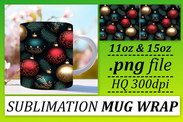 Festive Mug Wrap - Christmas Ornaments Galore Sublimation afrosvg 