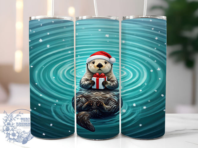 Festive Otter Tumbler Wrap, Christmas Tumbler, Otter Design, 20oz Wrap, Sublimation Design, Holiday Drinkware, Cute Otter Tumbler, Festive Cup Sublimation ToriDesigns 