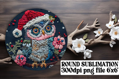 Festive Owl Christmas Round Design Sublimation afrosvg 