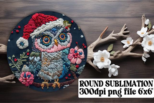 Festive Owl Christmas Round Design Sublimation afrosvg 