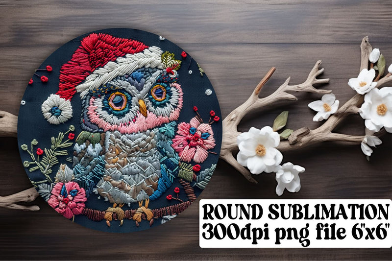 Festive Owl Christmas Round Design Sublimation afrosvg 