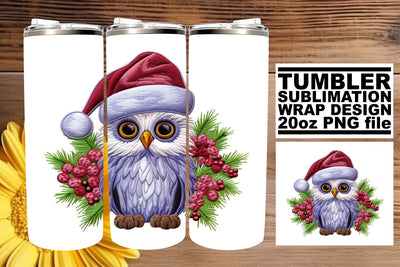 Festive Owl Christmas Tumbler Wrap 20oz Embroidery Sublimation afrosvg 