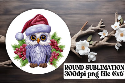 Festive Owl Circle Keychain Round Sublimation afrosvg 
