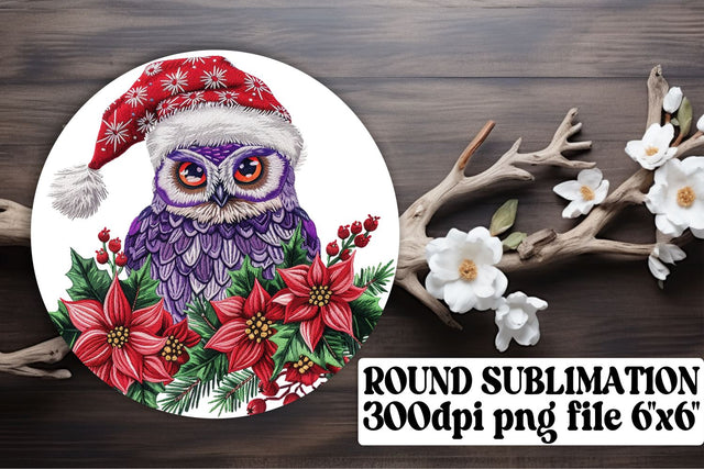 Festive Owl Round Design Embroidered Sublimation afrosvg 